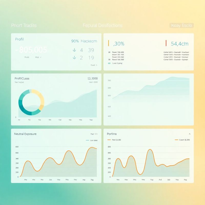 Dashboard portofoliu multi-panel cu codificare teal pentru profit și pierdere